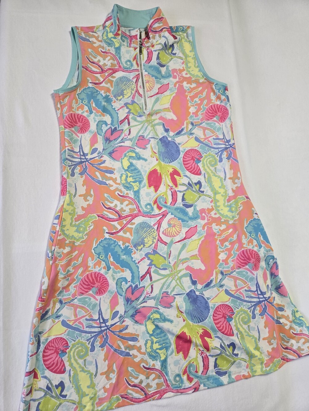 Ana Clare Active Resortwear Dress Beach Tropical Half Zip Vibrant Sleeveles sz M